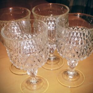 Elegant Vintage Indiana Diamond Cut Wine Goblets,Set Of 4